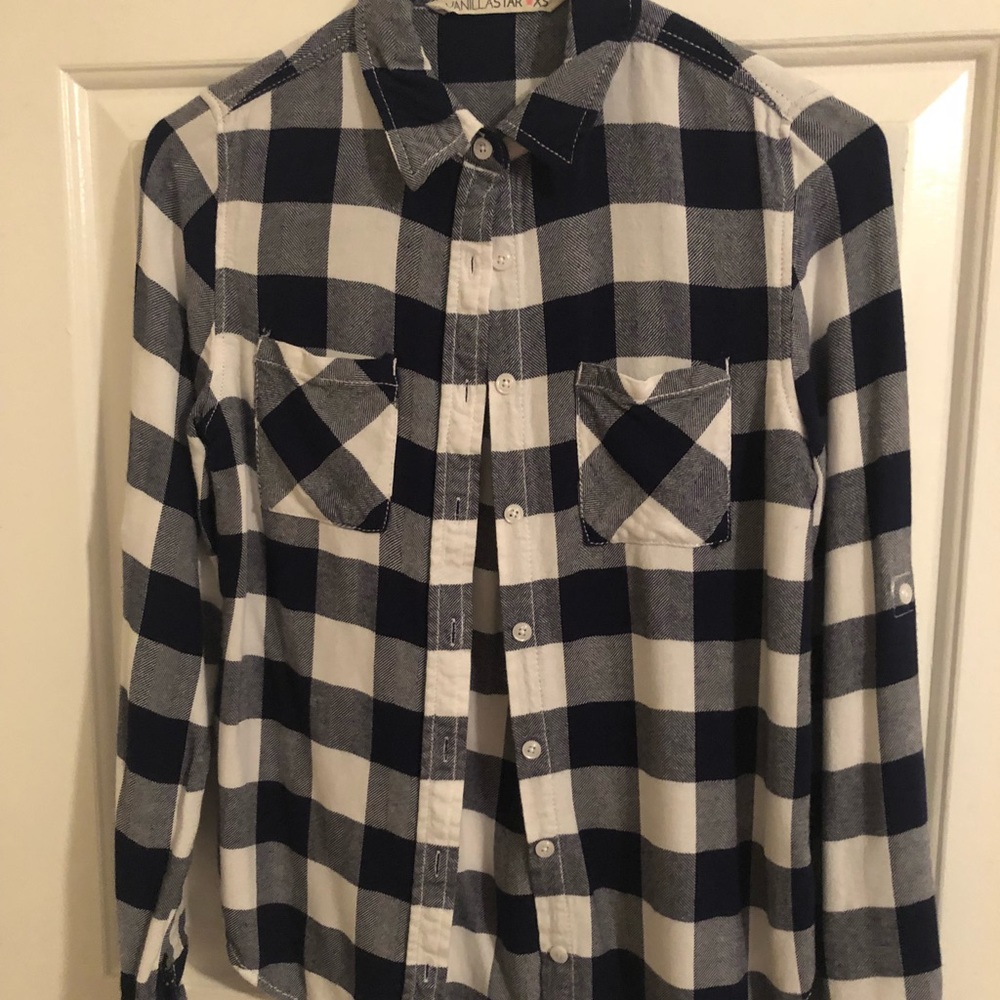 Blue and white check flannel